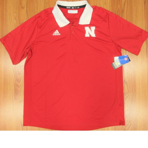 NEW! NEBRASKA CORNHUSKERS ADIDAS CLIMALITE POLO SHI TEAM COLORS Sz X-LARGE, XL - Picture 1 of 3